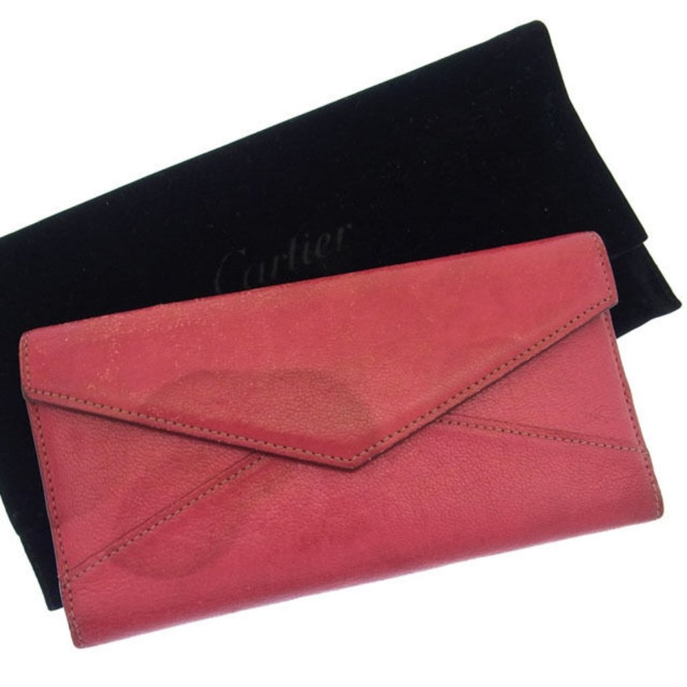 Authentic Used Cartier Wallet Purse Long Wallet Logo Pink Woman
